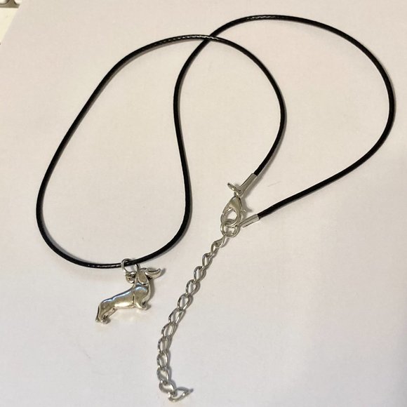 Dachshund Dog Necklace Doxie Silver Plated Black Cord Charm Vet Tech Gift Rescue - Picture 5 of 8